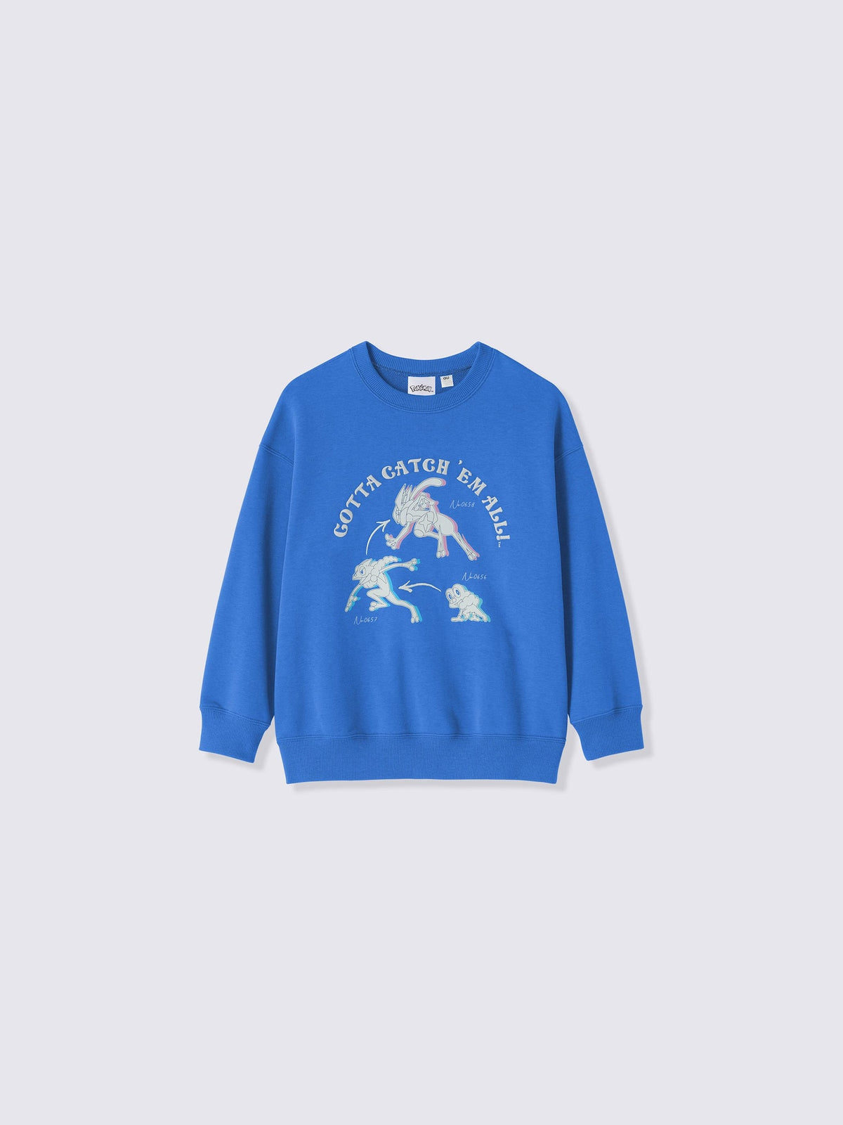 Pokemon x GU Froakie / Frogadier / Greninja Kids Sweatshirt — Blue — official view 1