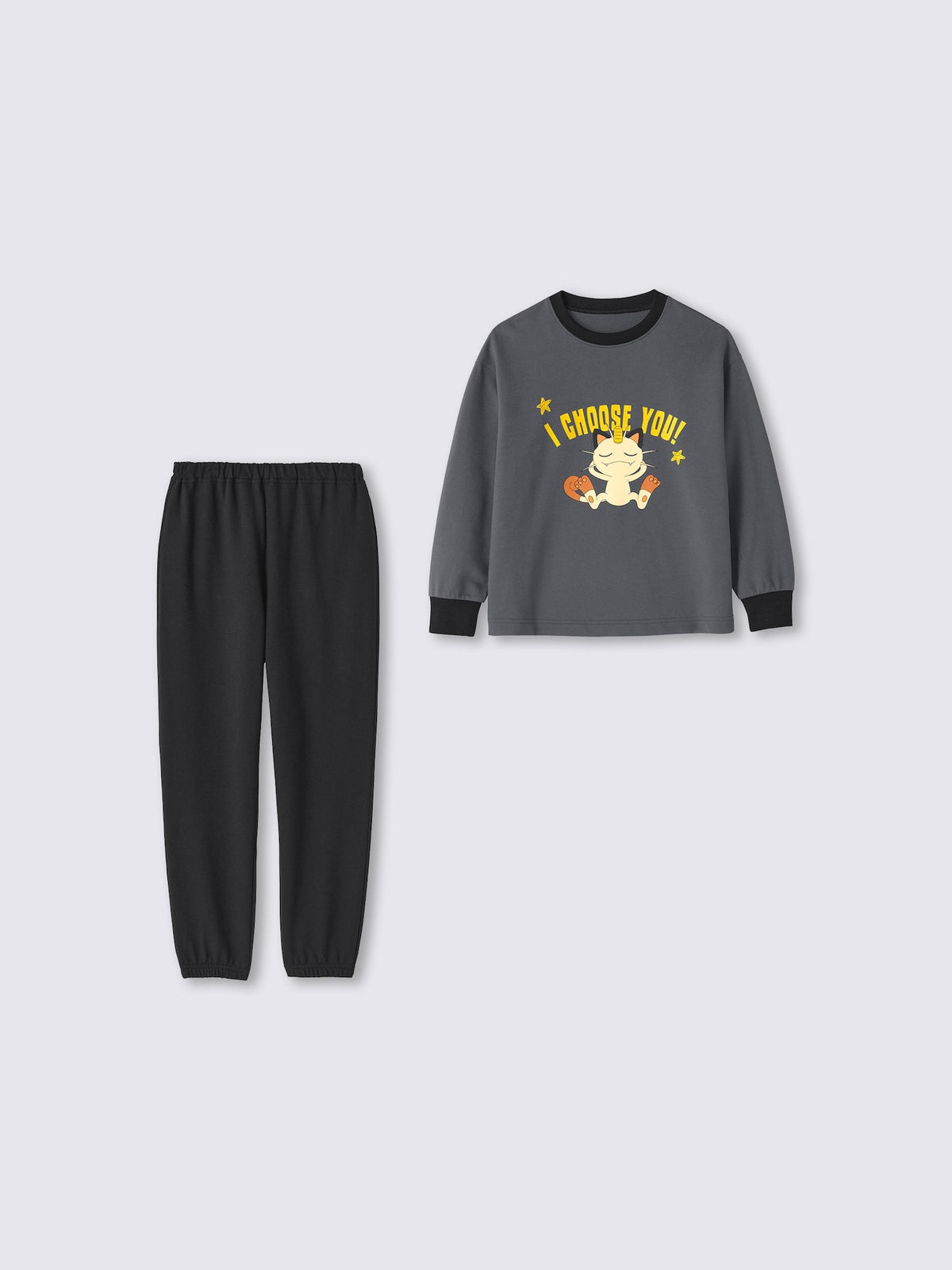Pokemon x GU Meowth Kids Cotton Lounge Set — Dark Gray — official view 4