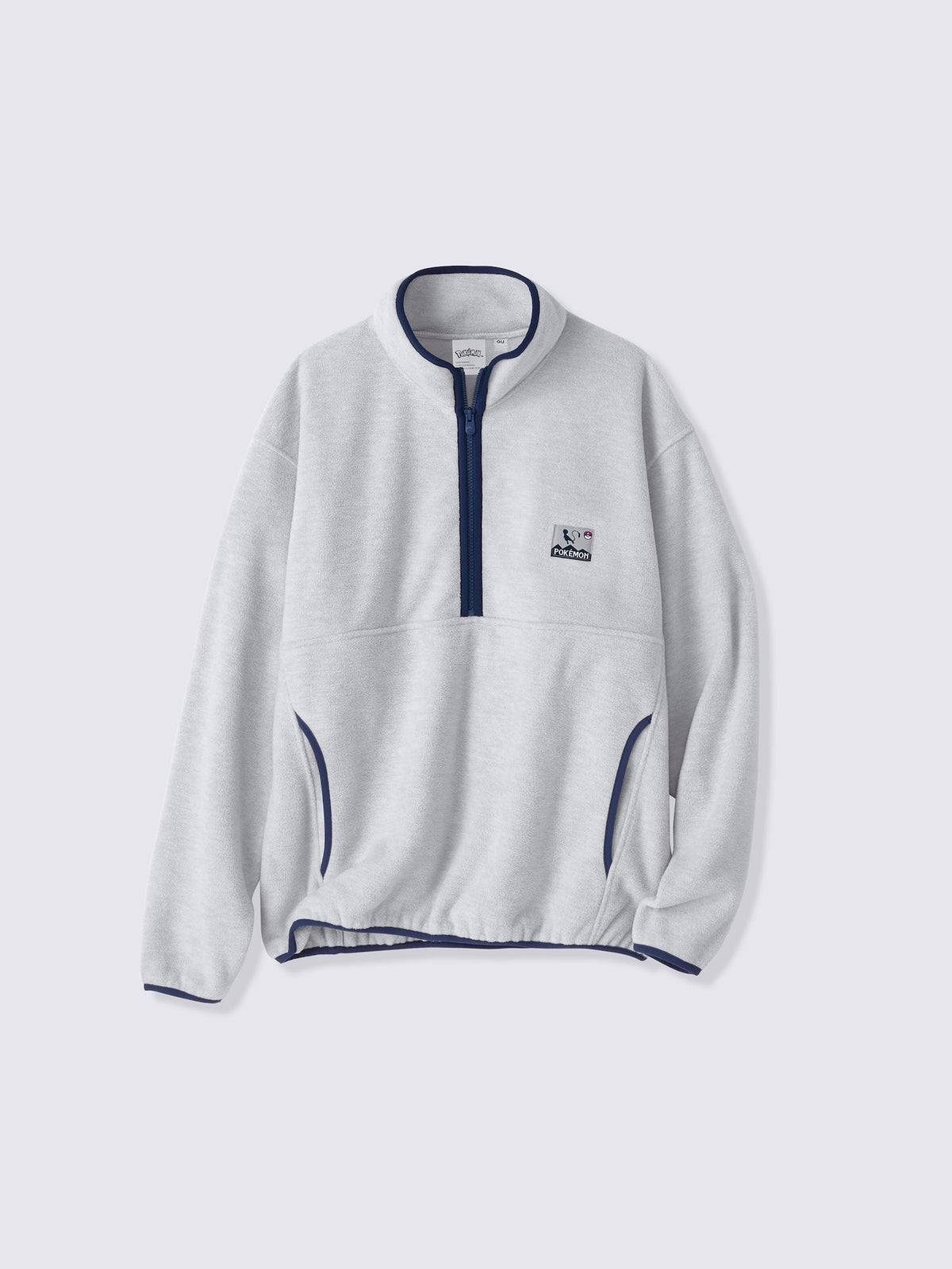Pokemon x GU Mew Half-Zip Fleece Pullover — Light Gray — official view 1