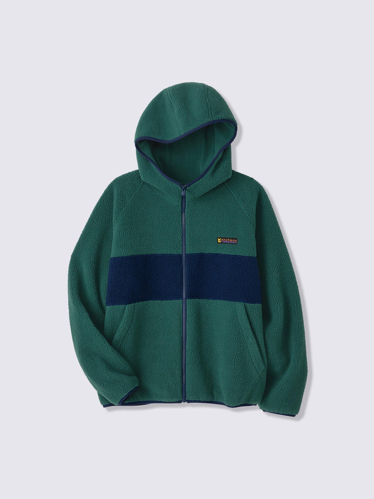 Pokemon x GU Pikachu Full-Zip Fleece Hoodie — Green — official view 4