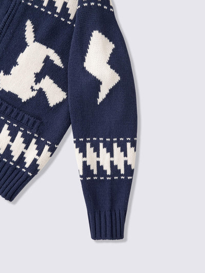 Pokemon x GU Pikachu Full-Zip Knit Jacket — Navy — official view 3