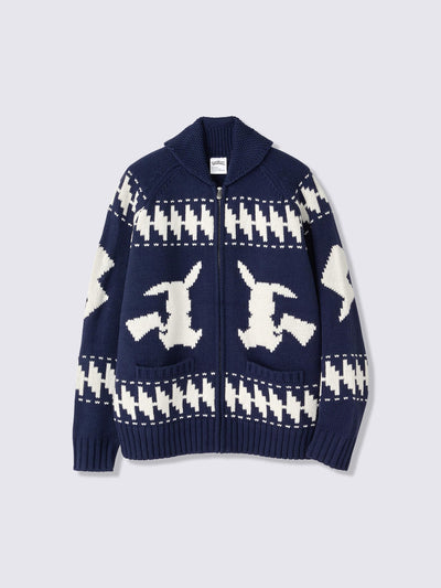 Pokemon x GU Pikachu Full-Zip Knit Jacket — Navy — official view 4