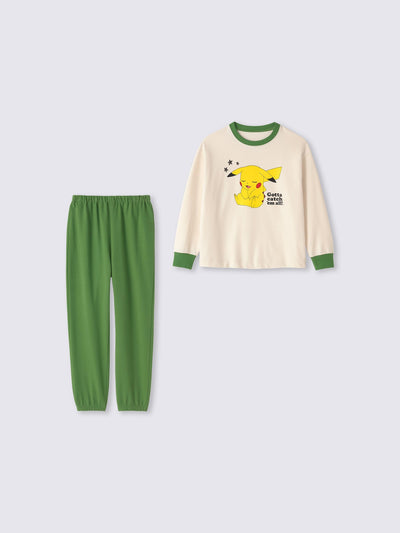 Pokemon x GU Pikachu Kids Cotton Lounge Set — Natural — official view 1