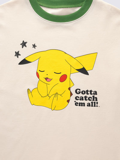 Pokemon x GU Pikachu Kids Cotton Lounge Set — Natural — official view 2