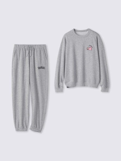 Pokemon x GU Slowpoke Long-Sleeve Lounge Set — Gray — official view 1