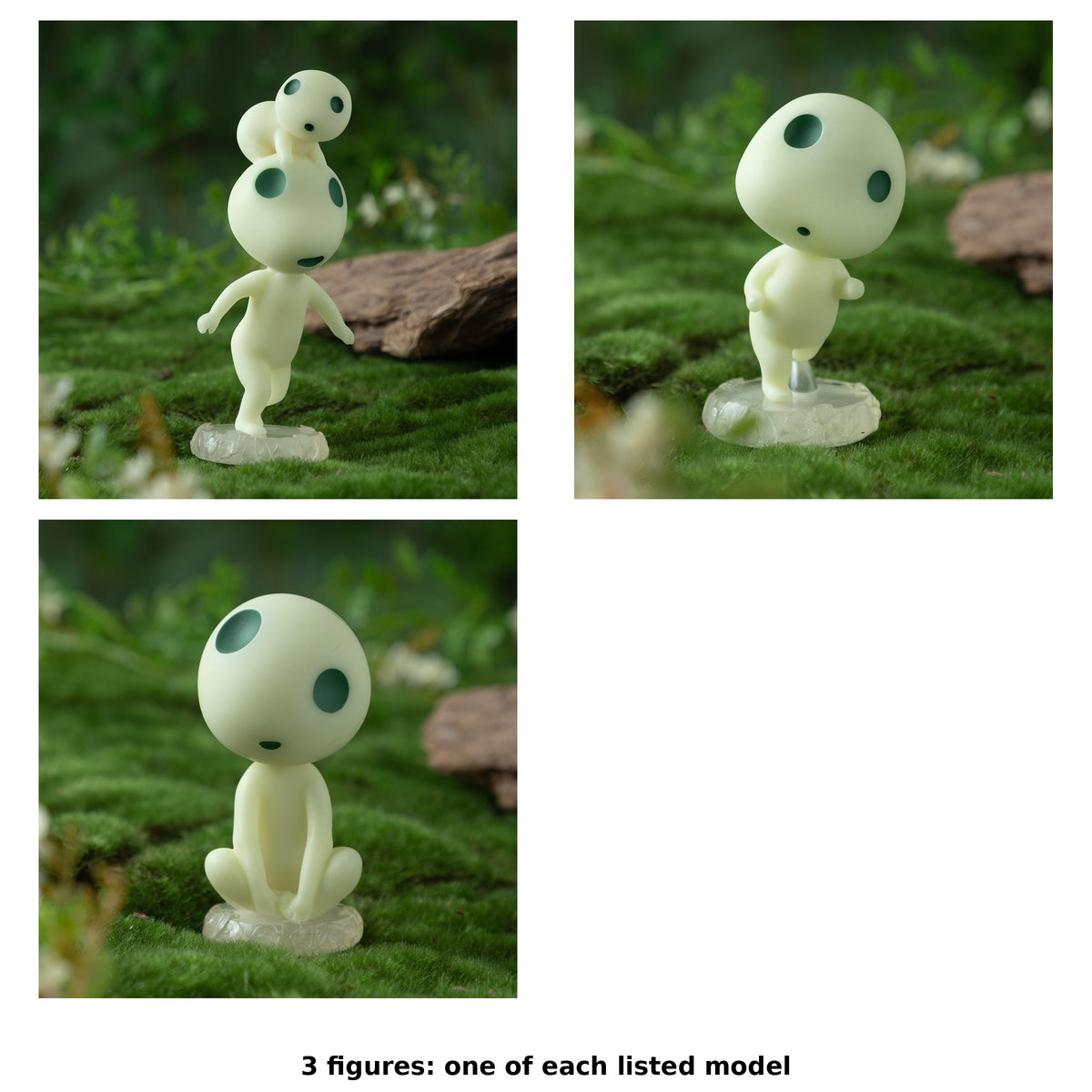 Princess Mononoke Glow-in-the-Dark Kodama Figures (3 Types) - Complete Set