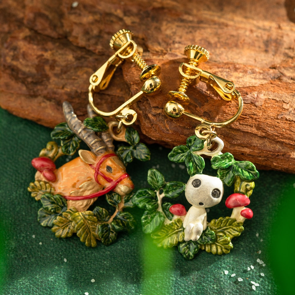 Princess Mononoke Yakul and Kodama Clip-On Earrings - official view 4