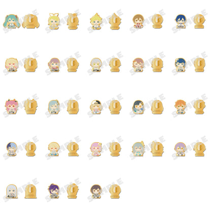 Project Sekai My Sekai set of twenty-three character pin badges, front and back views