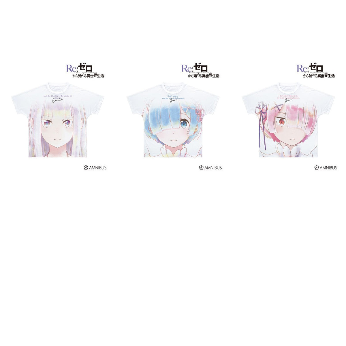 Re:Zero Starting Life in Another World Ani-Art Aqua Label - Full Graphic Unisex T-Shirt (3 Types) - all offered designs