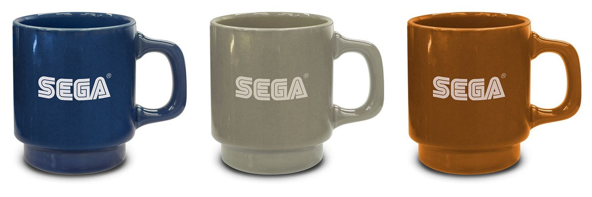 SEGA Logo vintage mugs complete set, navy, gray and brown