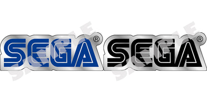 SEGA logo die-cut metal stickers, blue and black complete set