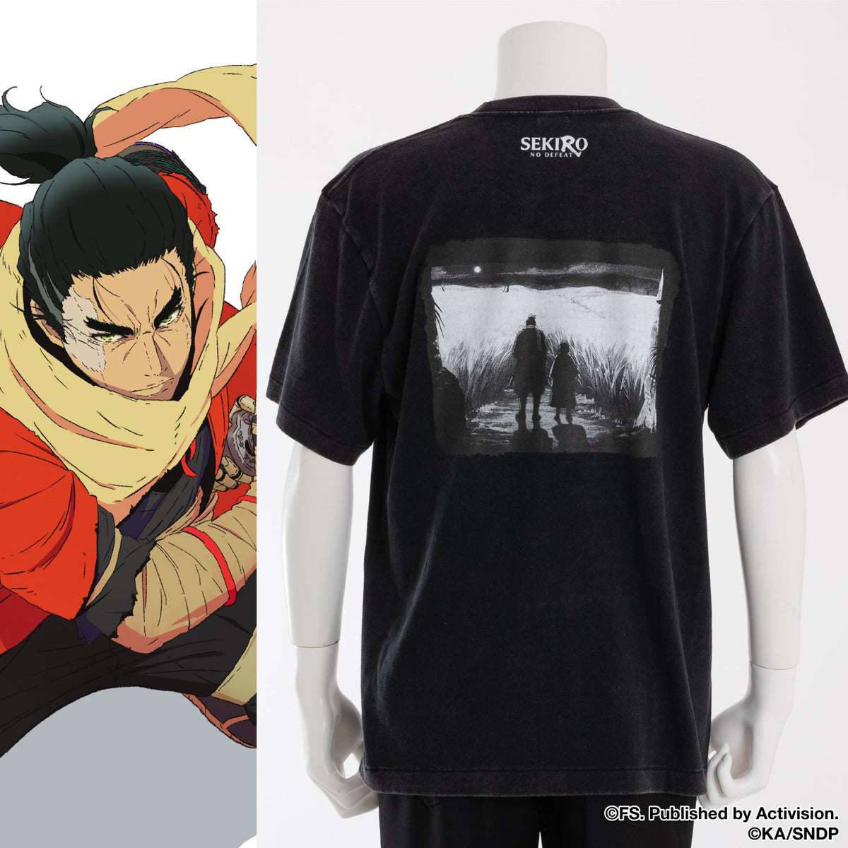SEKIRO: NO DEFEAT SuperGroupies Wolf and Kuro Black T-shirt, official product photo 1