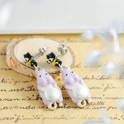 Spirited Away Boh Mouse and Fly-Bird Pierced Earrings - official view 1