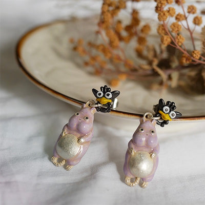Spirited Away Boh Mouse and Fly-Bird Pierced Earrings - official view 3