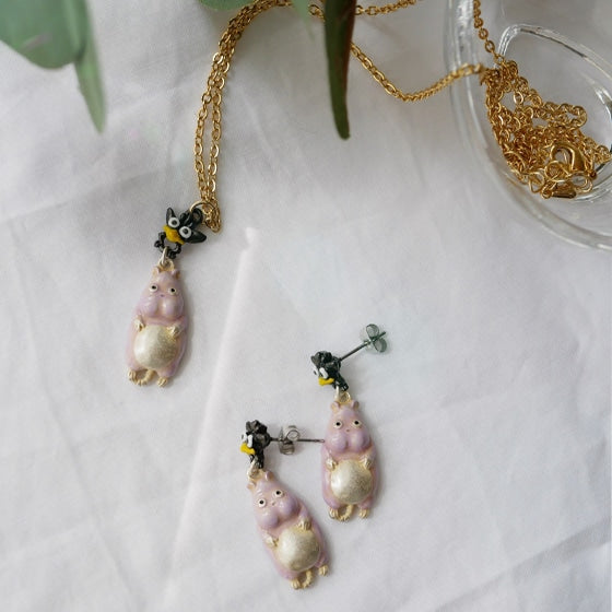 Spirited Away Boh Mouse and Fly-Bird Pierced Earrings - official view 4