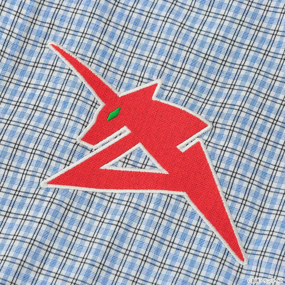 STRICT-G Amuro Ray blue check shirt - chest embroidery detail