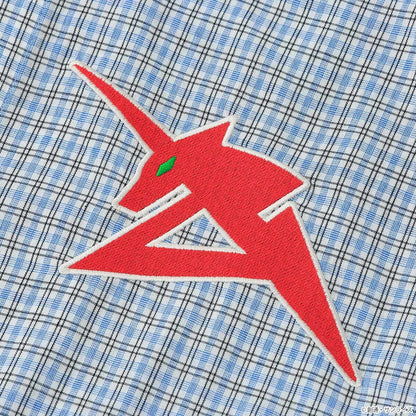 STRICT-G Amuro Ray blue check shirt - chest embroidery detail