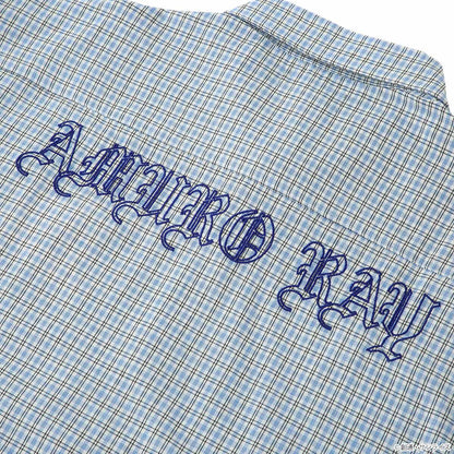 STRICT-G Amuro Ray blue check shirt - back embroidery detail