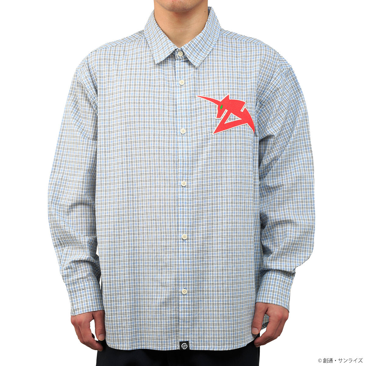 STRICT-G Amuro Ray blue check shirt - worn front view