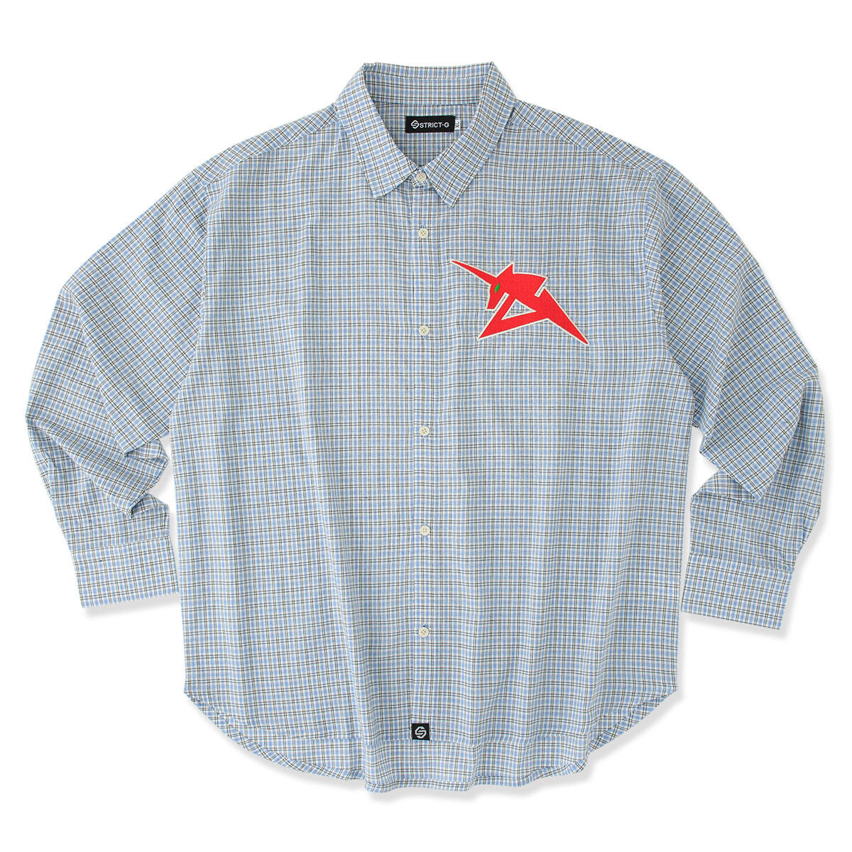 STRICT-G Amuro Ray blue check shirt - styled view