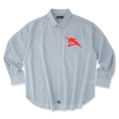 STRICT-G Amuro Ray blue check shirt - styled view