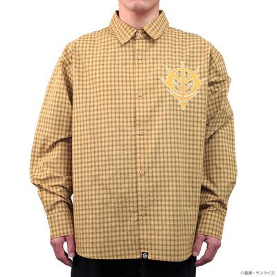 STRICT-G Principality of Zeon mustard check shirt - worn front view