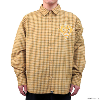STRICT-G Principality of Zeon mustard check shirt - worn front view