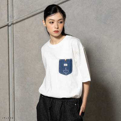 STRICT-G x Lee Gundam Char's Counterattack re gz denim pocket white t shirt - official photo 11