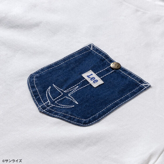 STRICT-G x Lee Gundam Char's Counterattack re gz denim pocket white t shirt - official photo 3