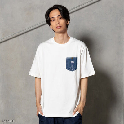 STRICT-G x Lee Gundam Char's Counterattack re gz denim pocket white t shirt - official photo 5