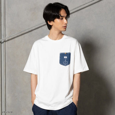STRICT-G x Lee Gundam Char's Counterattack re gz denim pocket white t shirt - official photo 6