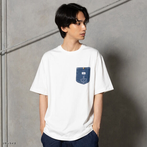 STRICT-G x Lee Gundam Char's Counterattack re gz denim pocket white t shirt - official photo 6