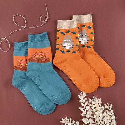 Studio Ghibli All-Terry Room Socks 23-25 cm (2 Types) - Totoro Leaves Orange - official view 3