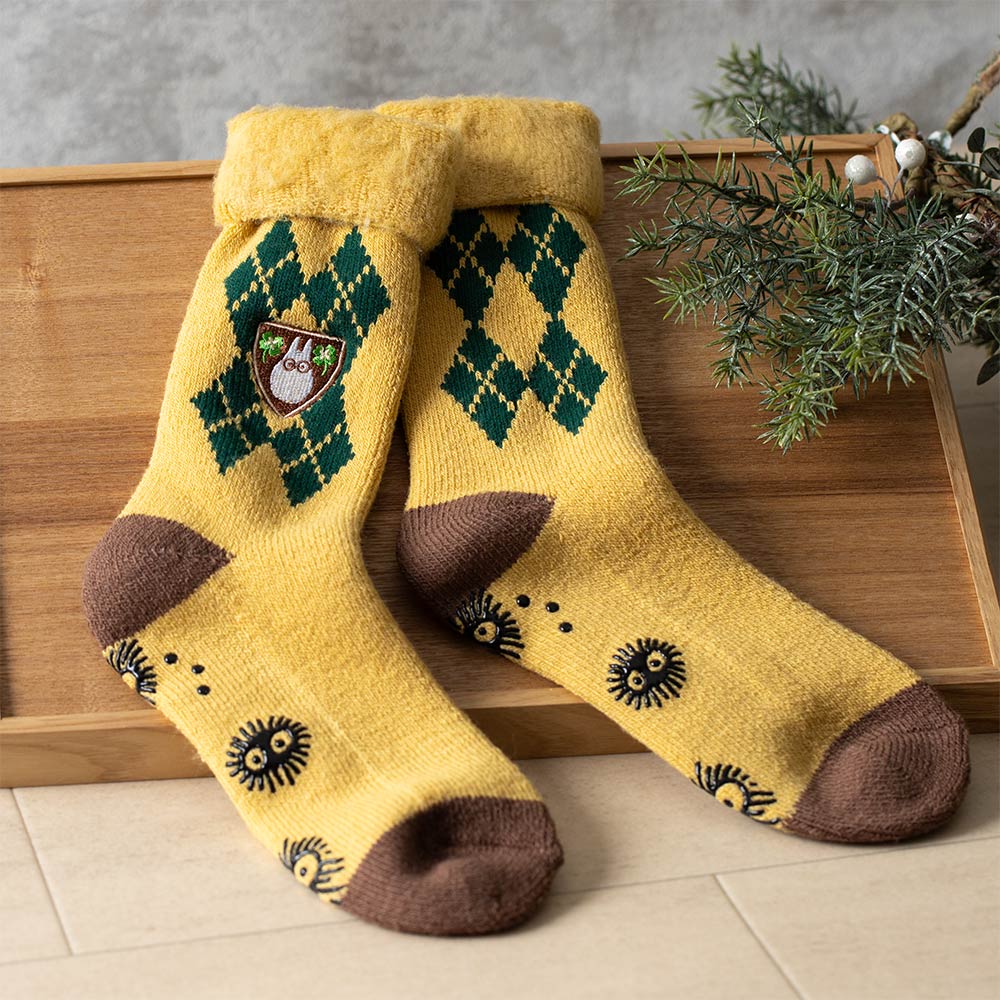 Studio Ghibli Argyle Brushed-Lining Socks 23-25 cm (2 Types) - White Totoro Orange - official view 1