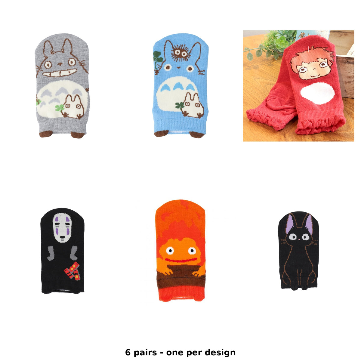 Studio Ghibli Character Puppet Sneaker Socks 13-19 cm (6 Types) - Complete Set - one pair of each design