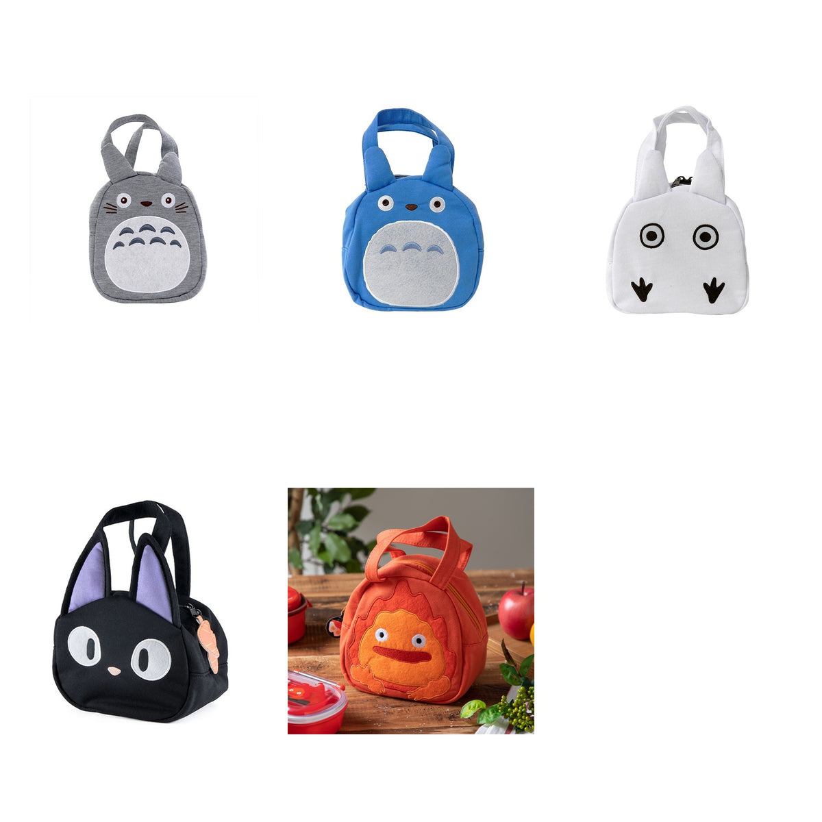 Studio Ghibli - Character Sweat Fabric Die-Cut Bags (5 Types) - Complete Set showing every included design