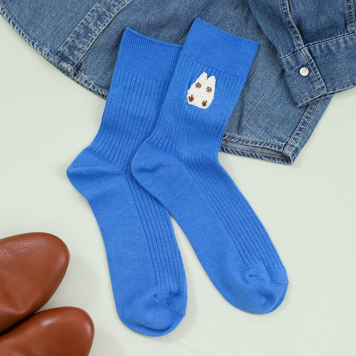 Studio Ghibli - Chenille-Embroidered Ribbed Socks 23-25 cm (4 Types) - Totoro - official view 1