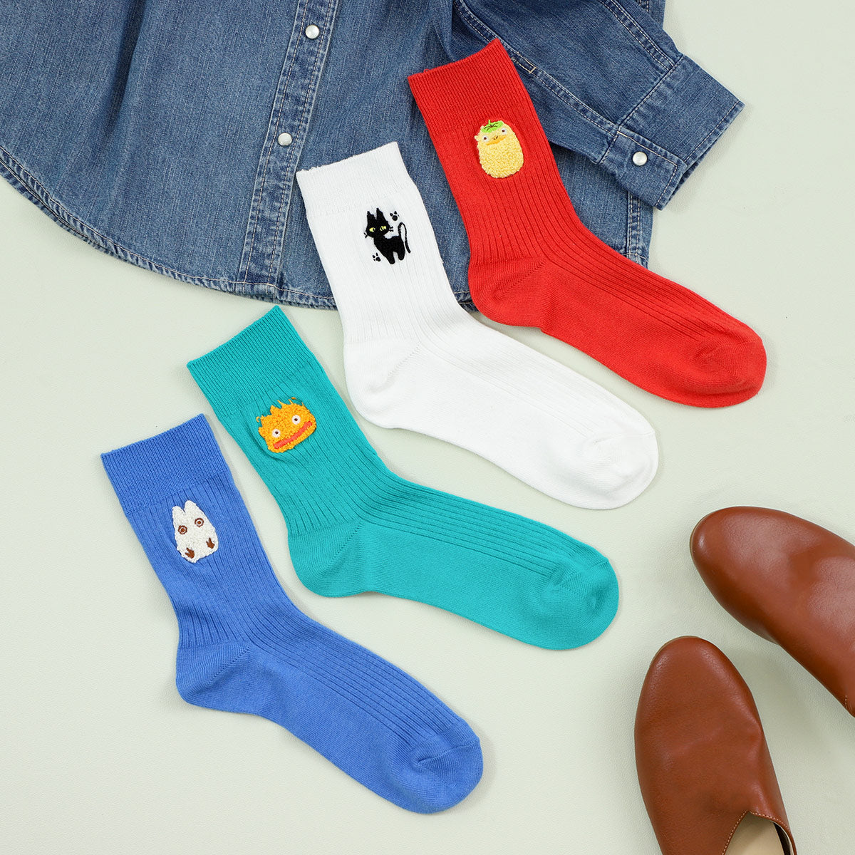 Studio Ghibli - Chenille-Embroidered Ribbed Socks 23-25 cm (4 Types) - Totoro - official view 5