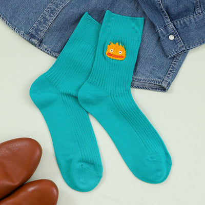 Studio Ghibli - Chenille-Embroidered Ribbed Socks 23-25 cm (4 Types) - Calcifer - official view 12