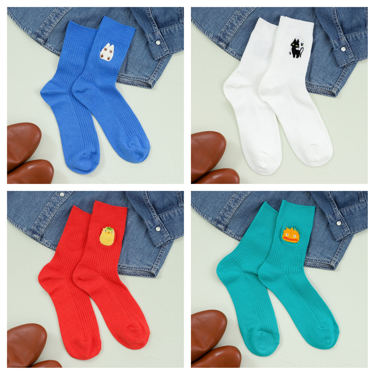Studio Ghibli - Chenille-Embroidered Ribbed Socks 23-25 cm (4 Types) - Complete Set with all listed models