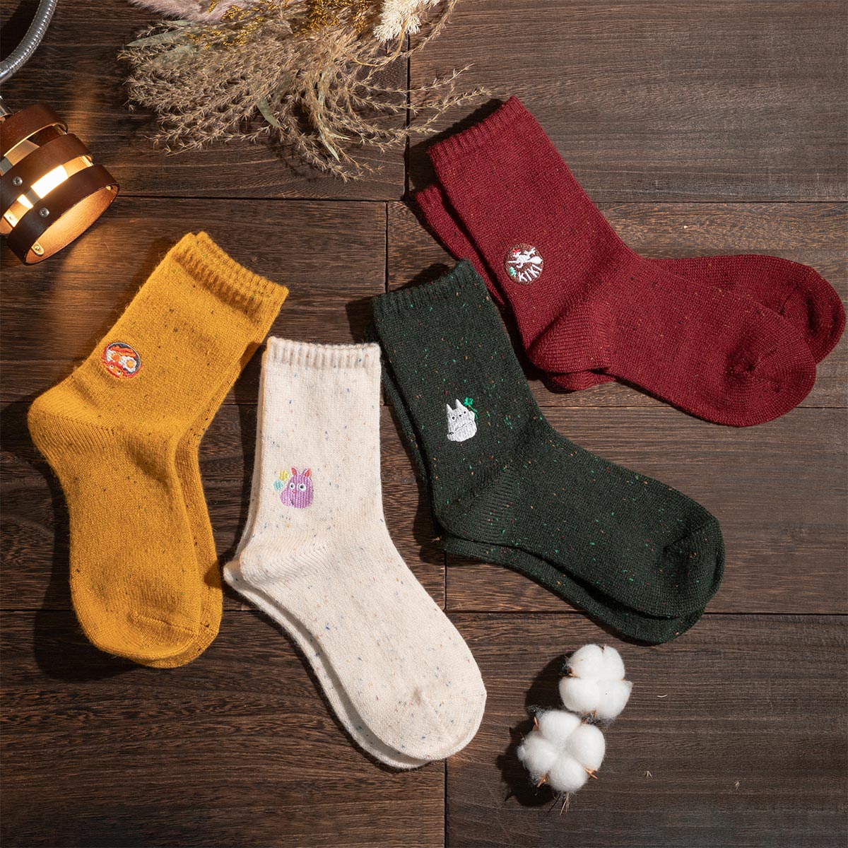 Studio Ghibli - Colour-Flecked Crew Socks 23-25 cm (4 Types) - Totoro - Green - official view 4