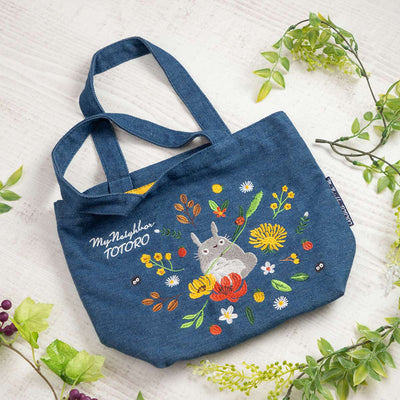 Studio Ghibli Denim Embroidery Tote Bags (4 Types) - Totoro Wreath Lunch Tote - official view 1