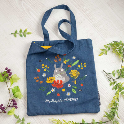 Studio Ghibli Denim Embroidery Tote Bags (4 Types) - Totoro Wreath Vertical Tote - official view 8