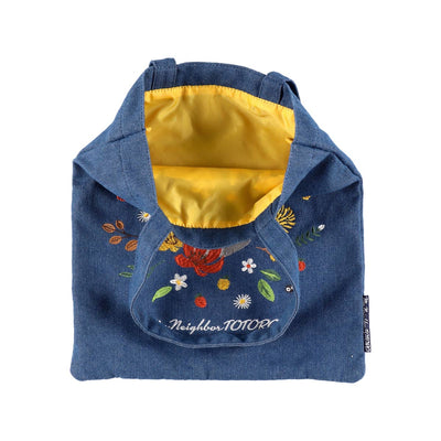 Studio Ghibli Denim Embroidery Tote Bags (4 Types) - Totoro Wreath Vertical Tote - official view 14