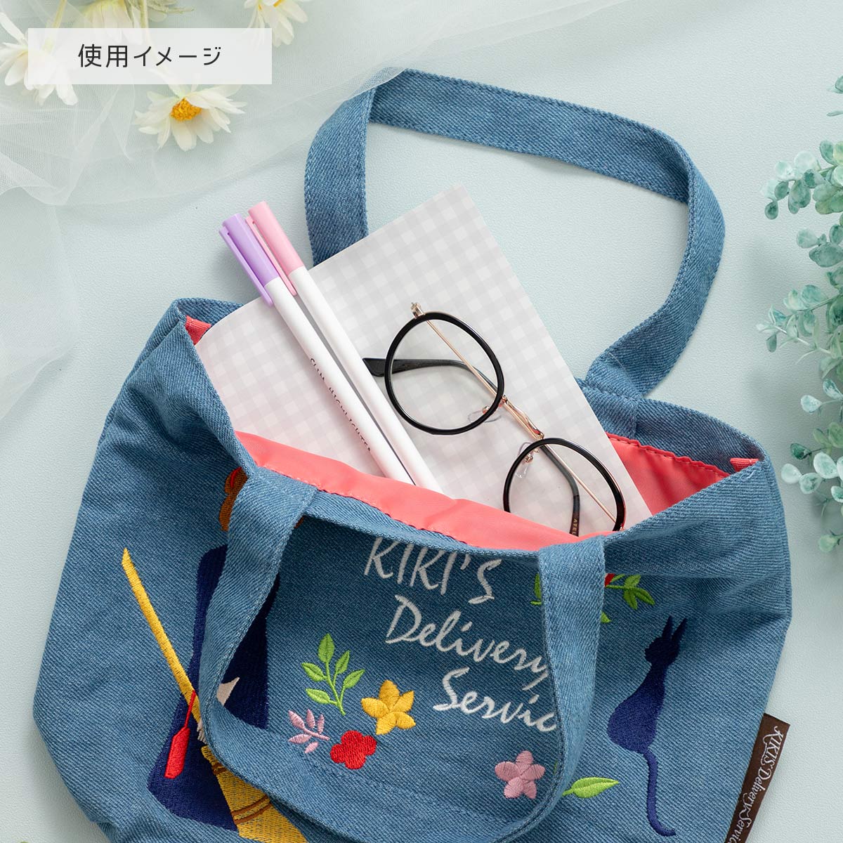 Studio Ghibli Denim Embroidery Tote Bags (4 Types) - Kiki Lunch Tote - official view 18
