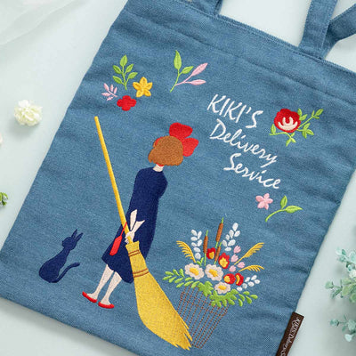Studio Ghibli Denim Embroidery Tote Bags (4 Types) - Kiki Vertical Tote - official view 26