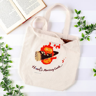Studio Ghibli Embroidered Canvas Tote Bags (2 Types) - Flustered Calcifer - official view 1