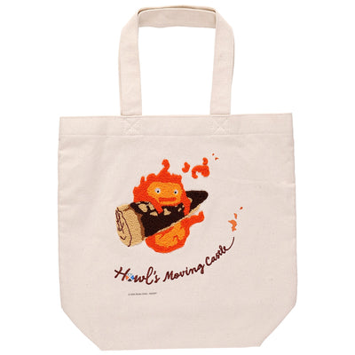 Studio Ghibli Embroidered Canvas Tote Bags (2 Types) - Flustered Calcifer - official view 2