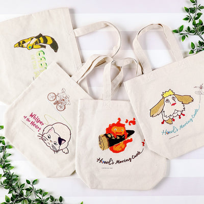 Studio Ghibli Embroidered Canvas Tote Bags (2 Types) - Flustered Calcifer - official view 6