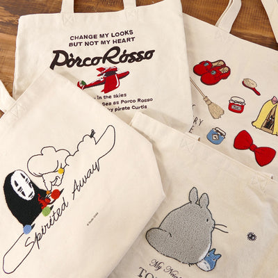 Studio Ghibli Embroidered Canvas Tote Bags (2 Types) - Totoro Looking Back - official view 14